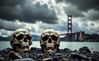 by Clemens Ascher and Sergio Larra n , photograph, ethereal, long shot of a Classical Realism Painterly Metalhead Skulls