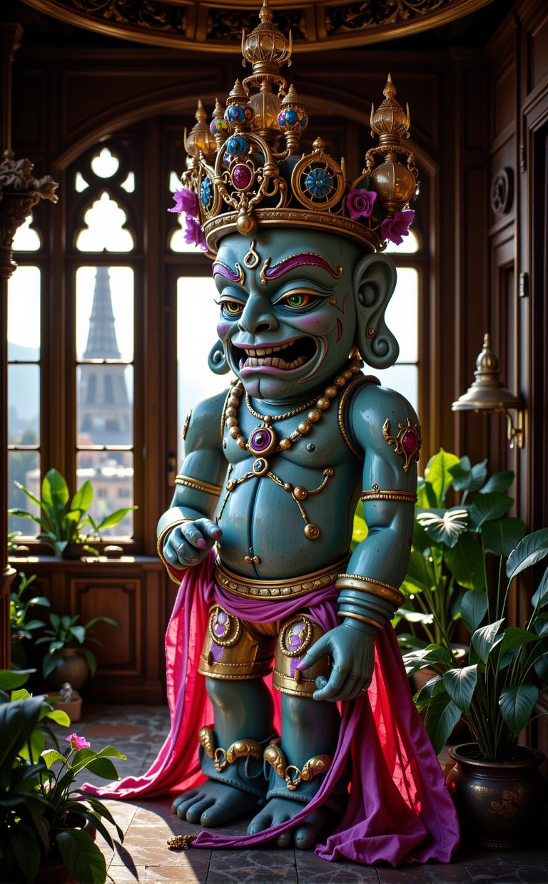 by Michael Eastman , photograph, award winning, aerial shot of a Tiki Obscene Lilac and Sage Tibetan Voodoo doll