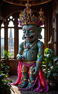 by Michael Eastman , photograph, award winning, aerial shot of a Tiki Obscene Lilac and Sage Tibetan Voodoo doll