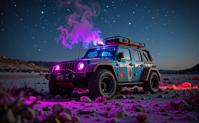 photograph, full of color, view of a Rugged Neat Russian warabimochi , it is with fluorescent blue print