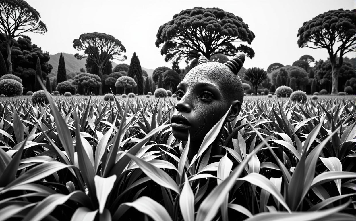 photograph, dense garden with Eucalyptus, Photorealism, insane details