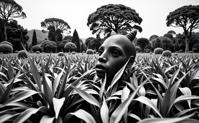 photograph, dense garden with Eucalyptus, Photorealism, insane details