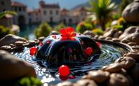 photograph, intricate details, professionally shot of a Evocative Disruptive Black and Red Slovak jelly , it has ornate details