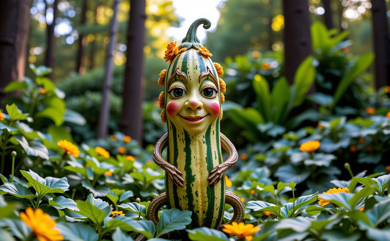 photograph, concept art, highly detailed, shoulder level shot of a Happy Classic Vietnamese cucumber