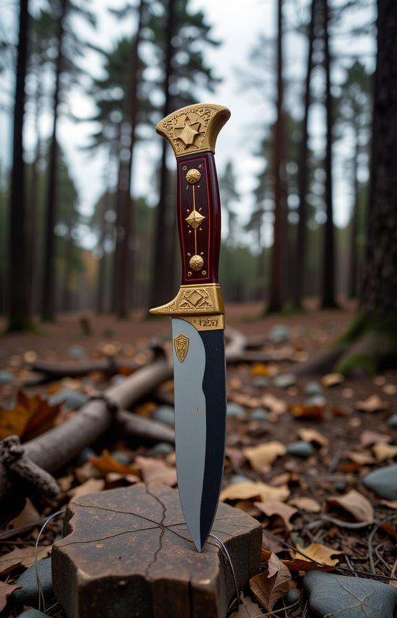 designed by David Goldblatt and Spencer Tunick and Brandon Woelfel , photograph, stylized, medium close up shot of a Serial Art Funny Homeric Ritual knife