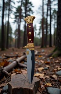 designed by David Goldblatt and Spencer Tunick and Brandon Woelfel , photograph, stylized, medium close up shot of a Serial Art Funny Homeric Ritual knife