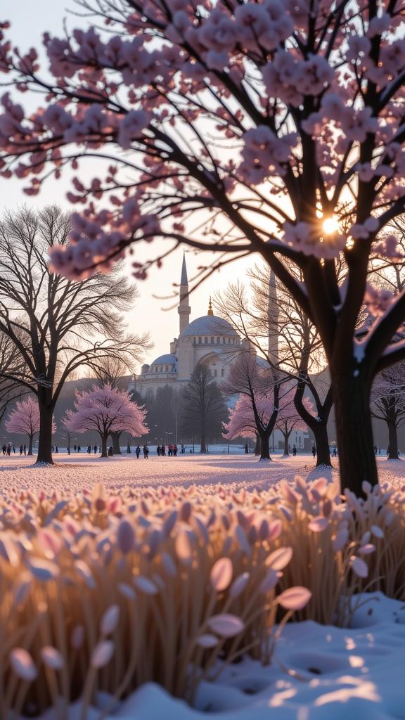 photograph, elegant, landscape of a Pampas in the distance there is a Hagia Sophia, it is very Enthralling and Nurturing
