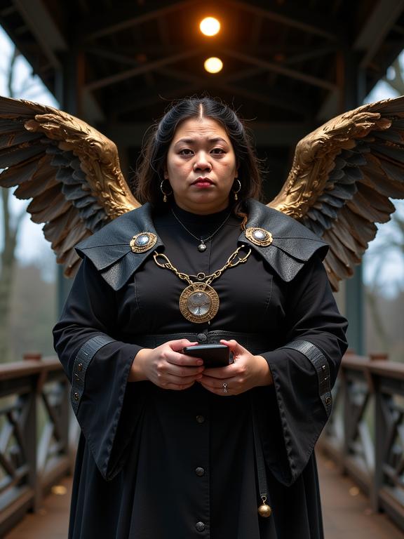 art by Meryl McMaster and Nathan Wirth and Brooke DiDonato , photograph, highly detailed, Long exposure of a Thundering Resourceful obese Dark ages Female Archangel