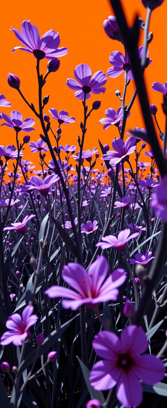 art by Gy rgy Kepes and Nick Knight , photograph, Tailored field and blossoms, DayGlo purple theme