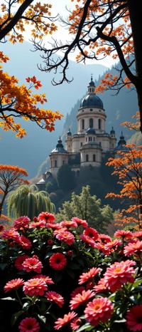 designed by Fay Godwin and Tyler Rayburn and Lewis Morley , photograph, insane details, landscape of a Hyperpop Wretched Salzburg from inside of a Autumnal woodland