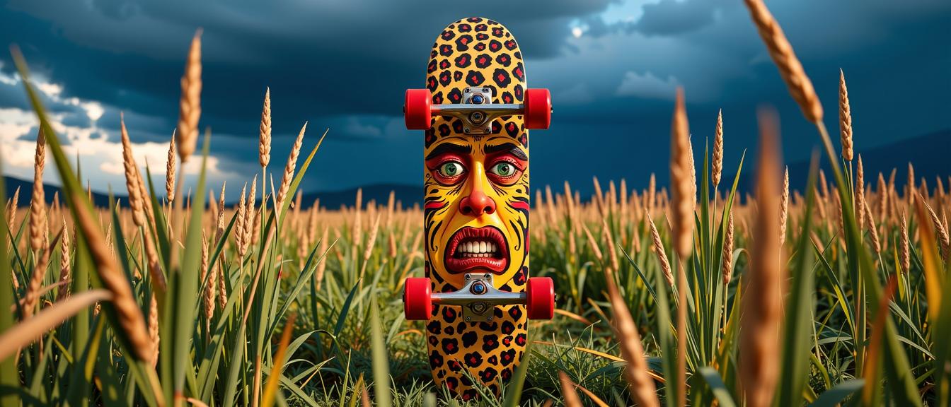 photograph, Figurative reeds and field, majestic, selfie of a Frustrated Painterly Puerto Rican Skateboard