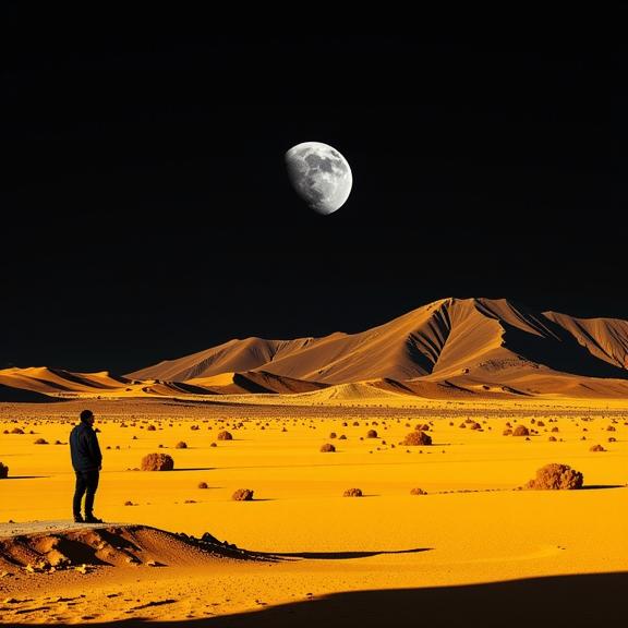 photograph, using light and objects to create shadow images, landscape of a Plated Abhorrent Interstellar Bazaar and Appealing Belarusian Deep space, plain DayGlo yellow background