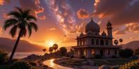 photograph, Radiant, intricate details, shot from behind of a Modern Art Fantastical Mughal Hostel