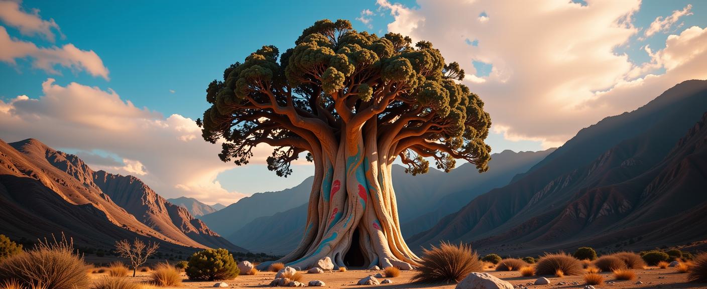 stylized by Marianna Rothen , photograph, highly detailed, rear angle of a Afrofuturism Terrifying Japanese Baobab