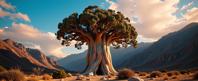 stylized by Marianna Rothen , photograph, highly detailed, rear angle of a Afrofuturism Terrifying Japanese Baobab