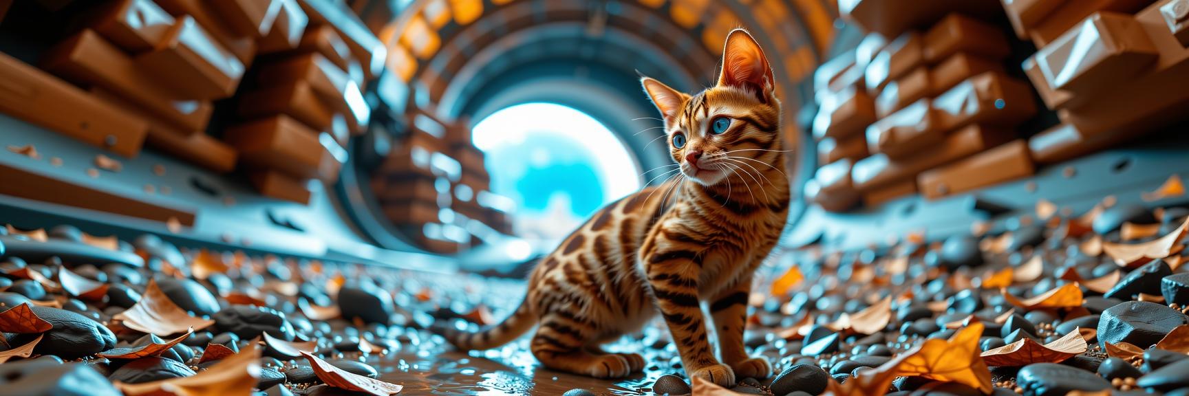 photograph, Suprematism, Magical girl genre, ground level shot of a Mystifying Rusty Egyptian Mau Kitten with Unreal parts