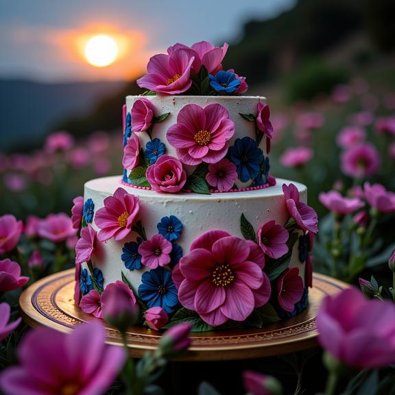 photograph, Rule of Thirds, medium shot of a Explosive Visionary traditional Papuan layer cake , it is in a D D setting