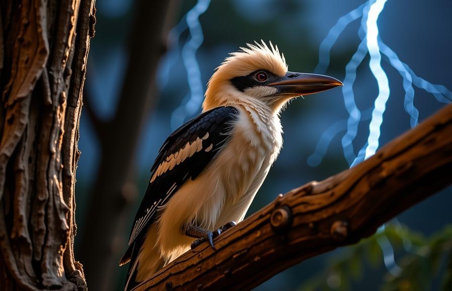 photograph, masterpiece, Long exposure of a Bustled Mean Laughing Kookaburra , from inside of a Iridescent Cologne