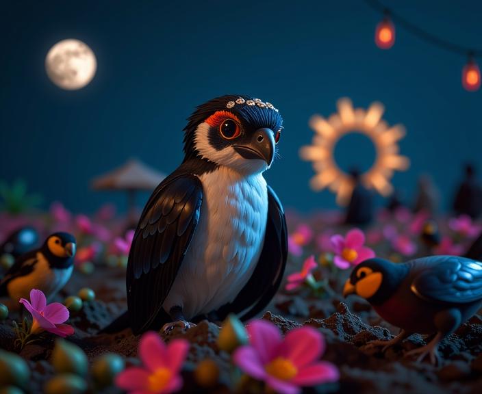 photograph, deep rich colors, long shot of a Inviting Greedy Korimako with dark white adornments, plain Resonant background