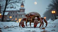 photograph, elegant, Full length frame of a Wretched Literal Woolly Crab Pok mon with Layered parts, winter background