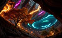 photograph, insane details, landscape of a Glowing Caves of the Luminous Crystals from inside of a Haiti, it is very Emergent and Night