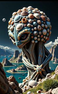 photograph, Nu Goth Art, poster art, medium close up shot of a traditional Urban Alien planet