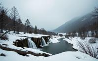 art by Frieke Janssens and Joseba Elorza and Stefan Gesell and Lisa Holloway , photograph, stylized, landscape of a Retrofuturism Fairy Tale Tundra from inside of a Waterfall oasis