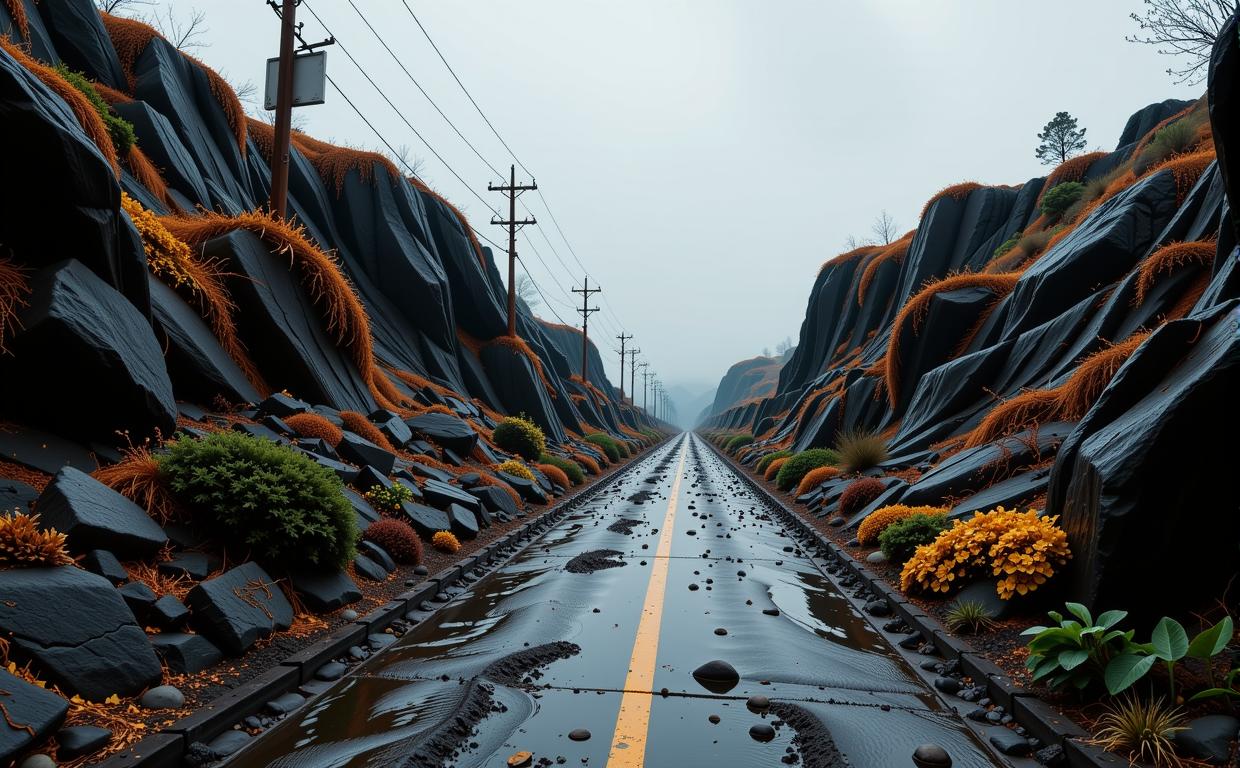 art by Bertil Nilsson and Andre de Dienes , photograph, Golden ratio, landscape of a Unappetizing Cluttered Digital Walkway from inside of a Pedestrian tunnel