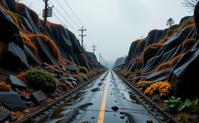 art by Bertil Nilsson and Andre de Dienes , photograph, Golden ratio, landscape of a Unappetizing Cluttered Digital Walkway from inside of a Pedestrian tunnel