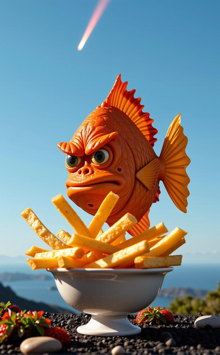 stylized by Jamie Hawkesworth , photograph, award winning, eye level shot of a Modern Fish and chips