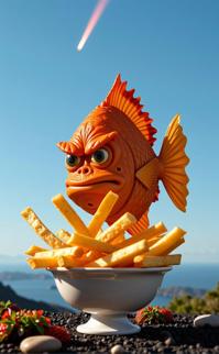 stylized by Jamie Hawkesworth , photograph, award winning, eye level shot of a Modern Fish and chips