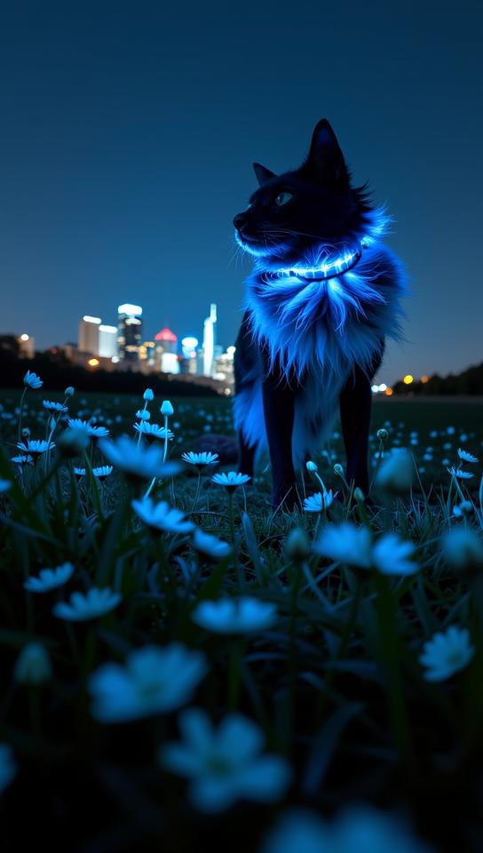 designed by Tim Walker , photograph, flowing, landscape of a Fur collared Luminescent Minneapolis in the distance there is a City skyline at night