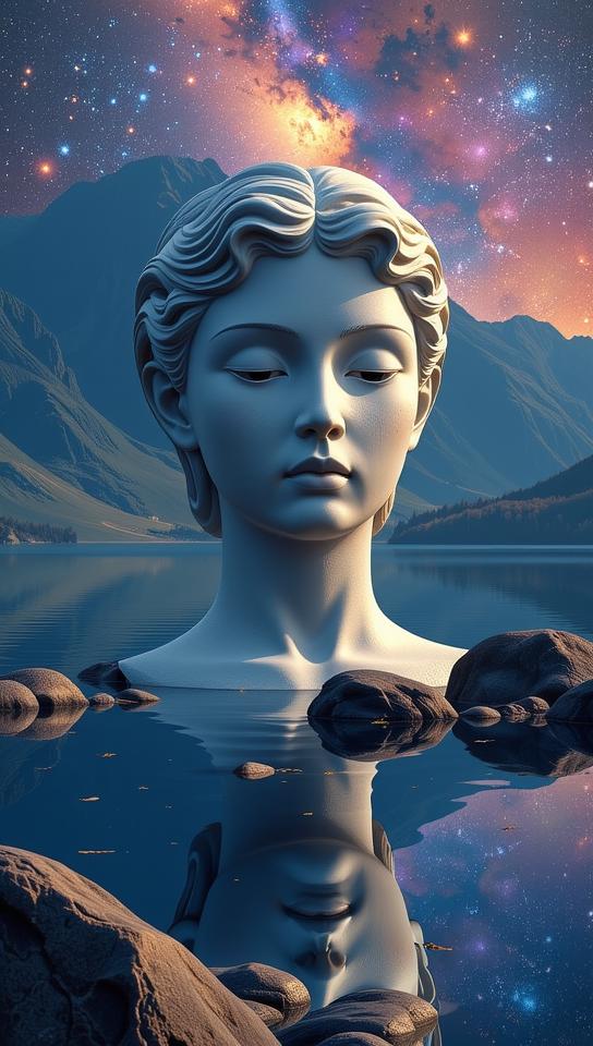 designed by Daniel Jaems and Burt Glinn and Monia Merlo , photograph, Rule of Thirds, Sharp focus of a The Head of Tranquility