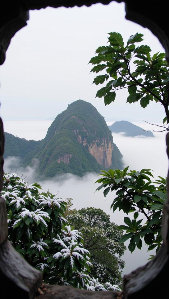 photograph, highly detailed, landscape of a Ko Phi Phi from inside of a Castle in the clouds, it is very Glib and Haunted