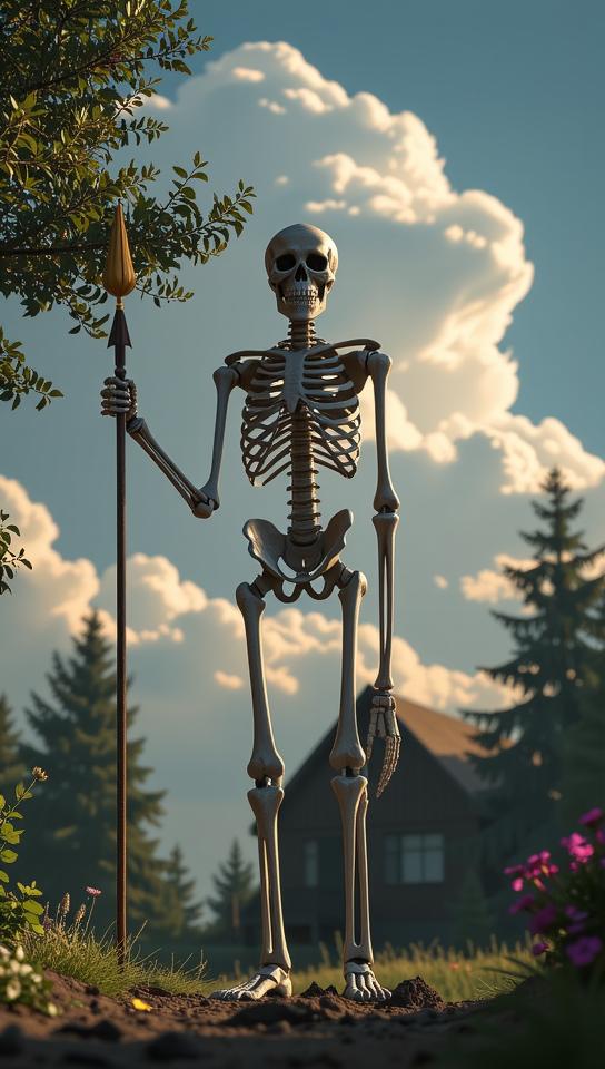 photograph, dynamic, low angle shot of a Mystical Sexy Canadian Skeleton , it is anthropomorphic reimagined as a Prince of Persia game character