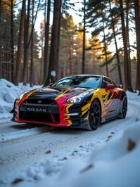 colorful Airbrush painting, Technopunk, Mystical, Sharp focus of a Bugcore Superficial Huguenot Nissan