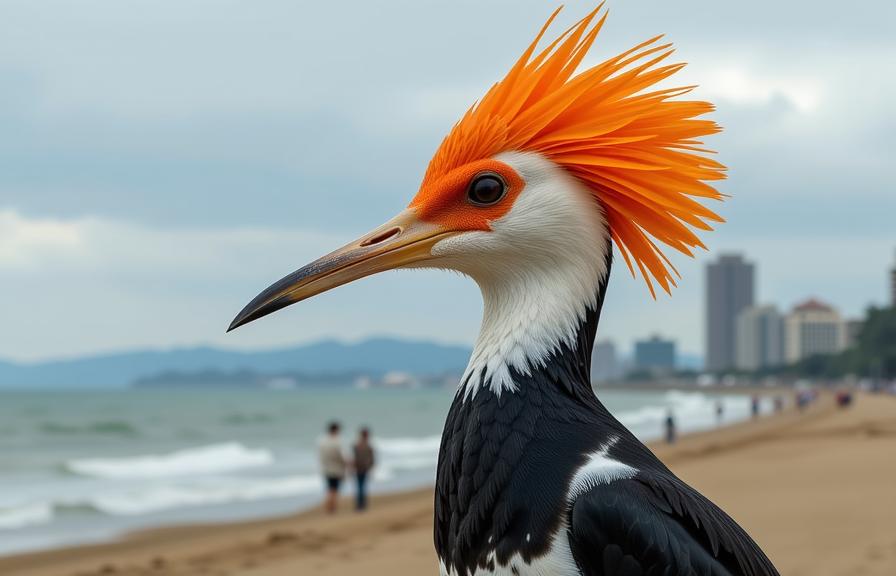 vibrant breathtaking, intricate background, modelshoot style shot of a Britpop Large head of a American Oystercatcher , de dia los muertos Puerto Rican background
