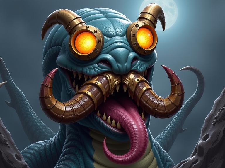 a Kraken with Gamerpunk Horseshoe Mustache, by John Martin