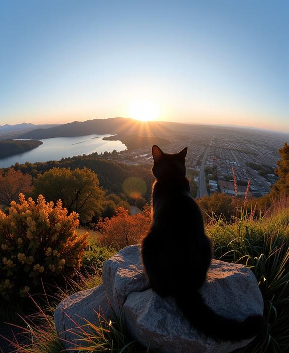 awardwinning Digital artwork, award winning, Landscape of a Doubtful Draconian American Bobtail Kitten , Tailor suited vegetation in background