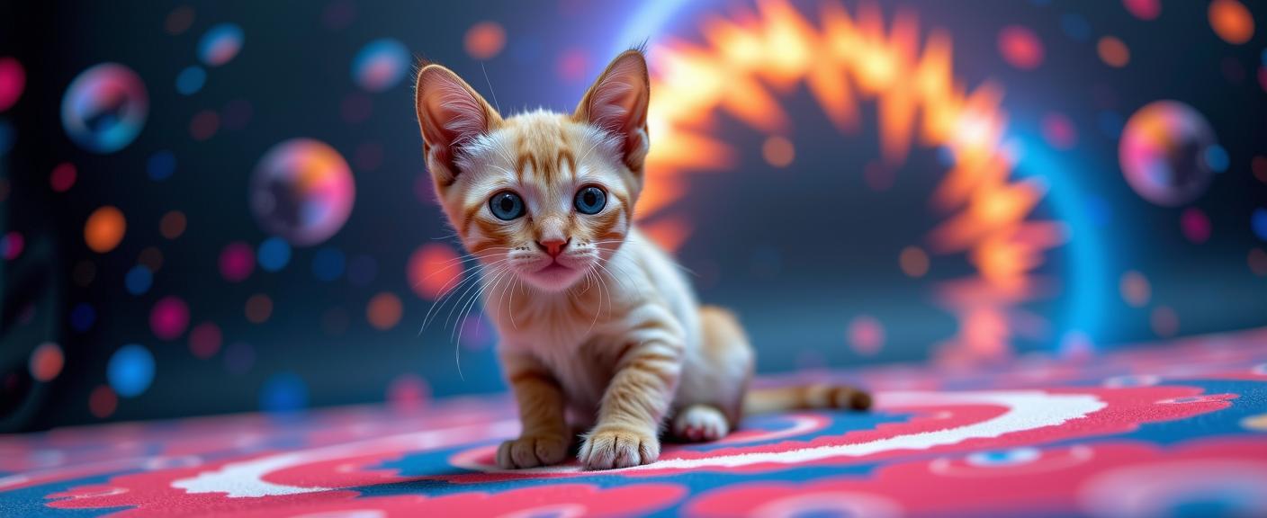 colorful art designed by Umberto Boccioni , k Raw digital photo, Instagram, hip level shot of a Matte Nervous Siamese Kitten