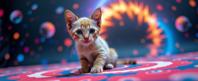 colorful art designed by Umberto Boccioni , k Raw digital photo, Instagram, hip level shot of a Matte Nervous Siamese Kitten
