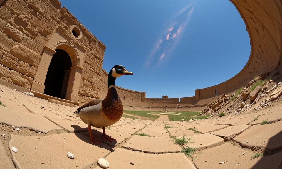 professional Redshift render, Golden ratio, two shot angle of a Duck , it is very Dirty and Past