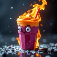 vibrant Unity Engine, insane details, extreme wide shot of a Aristocratic Smooth Russian a a juice , it is covered in Fire