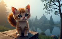 abstract art stylized by Andrzej Sykut , dramatic Drawing, surreal, Aerial View of a Cute Arrogant Ragdoll Kitten with Visual tail