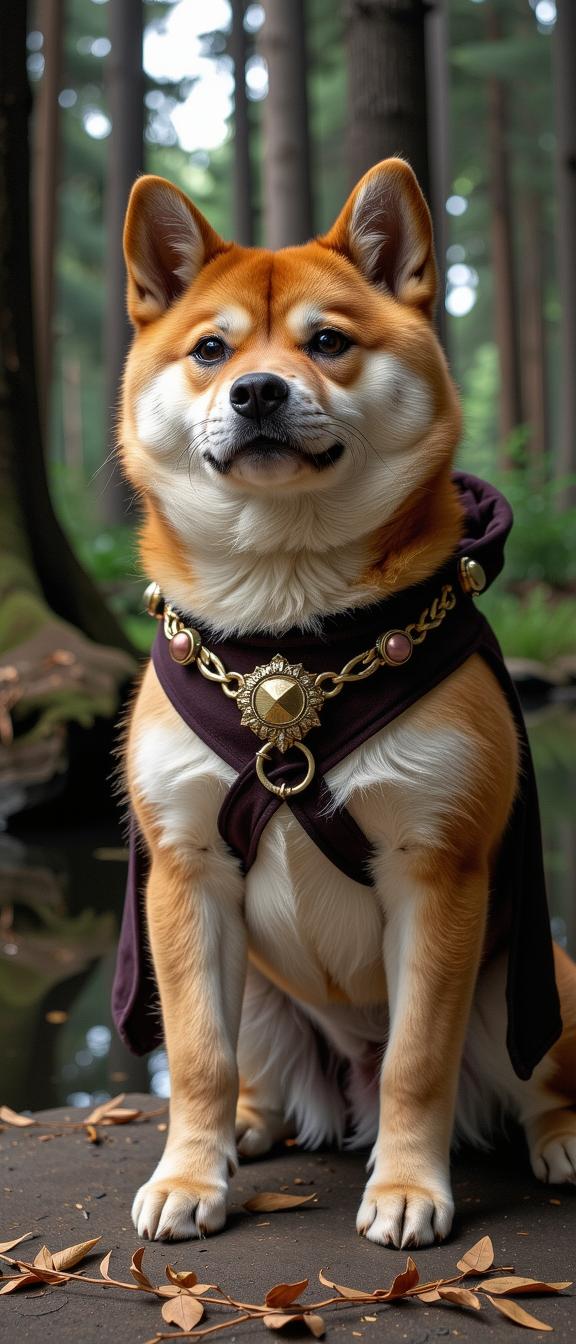 dark art by Thiago Valdi and Mike Mignola , amateurish Painting, surreal, ground level shot of a Engaging Flamboyant light weight traditional Bavarian Shiba Inu Puppy