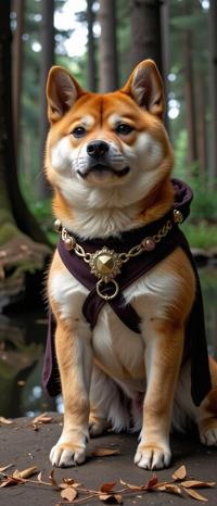 dark art by Thiago Valdi and Mike Mignola , amateurish Painting, surreal, ground level shot of a Engaging Flamboyant light weight traditional Bavarian Shiba Inu Puppy