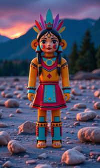 epic kachina doll, artistic Vector Art of a dark green theme , elegant, landscape of a S Quaint Salt Pan from inside of a Frozen lake