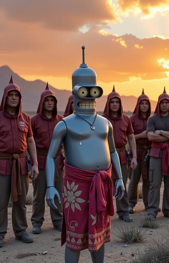 messy art by Tracey Emin and Carlo Dolci , colorful Unity Engine, highly detailed, Landscape of a hefty Vietnamese Bender from Futurama