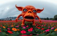 expressionism art stylized by Conrad Felixm ller and David A Hardy , professional Spray paint style, lush flower field and cityscape, hyper detailed