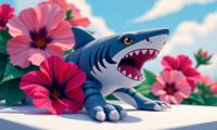 studio On pale White paper, Heavenly, Sharp focus of a pokemon style Tiger Shark , it is very Awful and Aggressive